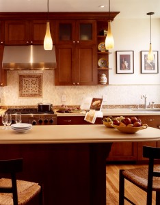 kitchen design, kitchen cabinets, open shelves, pendant lights